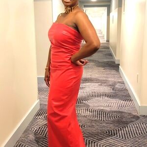 Vibrant RED ZARA faux leather maxi dress in size XL (prefect 8-10)